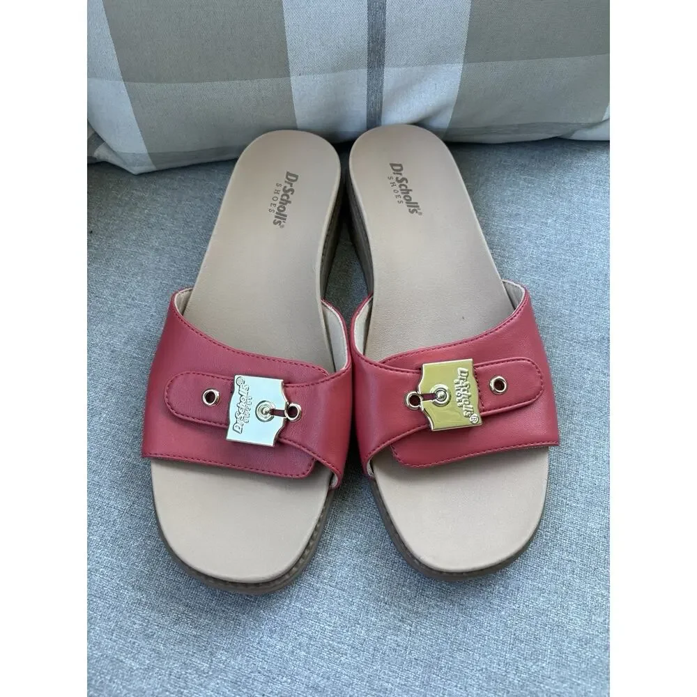 WOMEN'S RED/TAN DR. SCHOLL'S ICONIC SLIDE ON BEACH/POOL SANDAL SIZE 8.5 NWOT